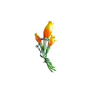Vintage Yellow Orange Tulip Bouquet Brooch Enamaled Paint 1.5"